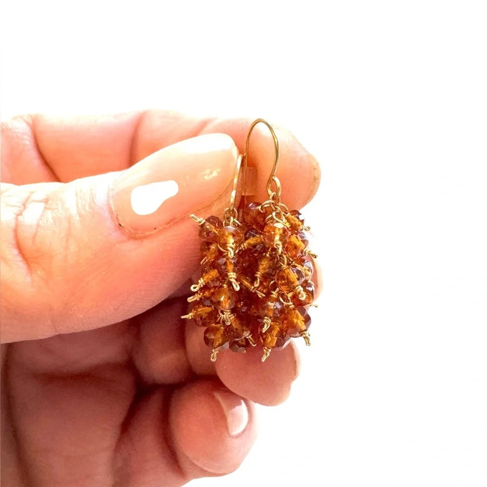 Vintage Gold and Amber Cluster Earrings. Excellent condition.